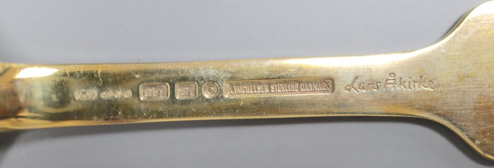 A Danish, Lars Akirke for Michelsen, July, 1979 silver gilt and enamel fork and spoon, 16.5cm, gross 94 grams.
